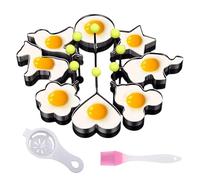 10 Pezzi Stampo per Frittata in Acciaio Inossidabile, 8 Forme Diverse Stampo Pancake、Stampo Uovo, con Pennello E Manico Antiscottatura per Pancake, Omelette e Cucina