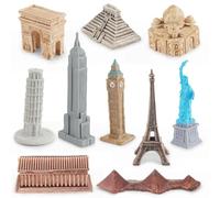 10 Pezzi Statuine di Edifici Famosi in Tutto il Mondo, Statue di Edifici Famosi Realistico, Strumento Didattico per Bambini per Conoscere i Monumenti più Famosi del Mondo, Regalo per Bambini