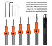 10 Pezzi Svasatore per Legno Set, Con 5 Chiavi Esagonali e 1 Punzone, Punte Svasatrici Regolabili in Profondità per Foratura Nella Lavorazione