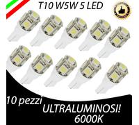10 PEZZI T10 5 LED W5W LUCE ULTRABIANCA ULTRALUMINOSI