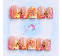 10 pezzi - Unghie finte press-on fatte a mano, forma quadrata, stile Y2K, qualità robusta, riutilizzabili, rosa, stile francese coordinato, 3D, adatte per uso quotidiano, feste, vacanze e anche il mig