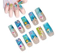 10 pezzi unghie finte - unghie artificiali per donne | Copertura completa False Nail | Premere su unghie | Strumento di manicure blu creativo riutilizzabile per il raccolta di viaggi per le vacanze La
