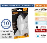 10 PEZZI UNIVERSO LAMPADINA LED E14 9W A CANDELA C37 820 LUMEN 3000K 4000K 6500K