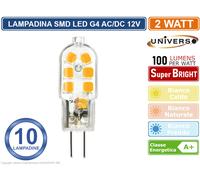 10 PEZZI UNIVERSO LAMPADINA LED G4 2W BULB CHIP LED SMD 300° 200 LUMEN AC/DC 12V