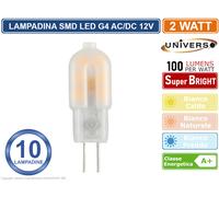 10 PEZZI UNIVERSO LAMPADINA LED G4 2W BULB CHIP SMD 300° 200 LUMEN AC/DC 12V