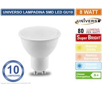 10 PEZZI LAMPADINA LED GU10 8W FARETTO SPOTLIGHT SMD 110° 580 LUMEN UNIVERSO