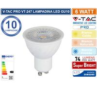 V-Tac PRO VT-247 Lampadina LED GU10 6,5W Faretto Spotlight Chip Samsung 110° - SKU 192 / 193 / 194 - Temperatura Colore: Bianco Freddo