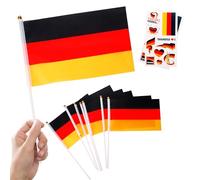10 piccole bandiere della Germania su bastoncini e 2 tatuaggi, mini bandiere tedesche per Oly Games 2024, eventi sportivi di calcio, decorazioni per feste nazionali
