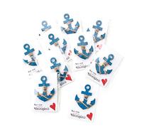 10 piccolo blu ancora marina ancoraggio legno Regalini solo un cuore rosso con carta finito in pellicola imballato come decorazione tavolo da portare con sé F. ospiti matrimonio comunione Mitgebsel