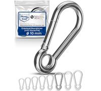 10 pieces 10-mm Stainless steel snap hook with thimble V4A robust shape with eye breaking load 1750 kg snap-fits fire brigade carabiner 316 10x100-mm