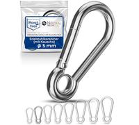 10 pieces 5-mm Stainless steel snap hook with thimble V4A robust shape with eye breaking load 800 kg snap-fits fire brigade carabiner 316 5x50-mm