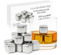 10 pietre per whisky in D'argento realizzate in acciaio inossidabile Ice Cube Chilling Stone Rocks, cubetti di ghiaccio in metallo riutilizzabili per whisky, vino di FLOW Barware