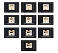 10 Placche, 1 modulo/posto doppio, Schuko, UNEL, Compatibile Con BTicino Magic, nero, Placca squadrata, rettangolare, Plastica di alta qualità, 100% compatibile con supporti e moduli originali