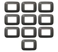 10 Placche bombata Orbis, 3 moduli/posti, Compatibile Con BTicino Axolute, acciaio scuro, Placca arrotondata, Plastica di alta qualità, 100% compatibile con supporti e moduli originali
