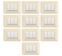 10 Placche, Made in Italy, 3 moduli/posti, Compatibile Con BTicino Matix, colore avorio, Placche In plastica di alta qualità, 100% compatibile con i supporti e i moduli originali