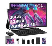 10 Pollici Tablet 30GB+128GB, 8000mAh, Android 15, FHD Schermo IPS, Processore Octa-Core, Certificazione GMS/ Widevine L1/ Controllo Parentale, Corpo in Metallo Tablets PC con Tastiera, Mouse -Grigio