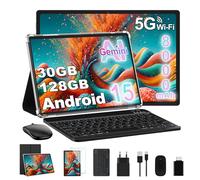 10 Pollici Tablet 30GB+128GB, 8000mAh, Android 15, FHD Schermo IPS, Processore Octa-Core, Certificazione GMS/ Widevine L1/ Controllo Parentale, Corpo in Metallo Tablets PC con Tastiera, Mouse -Blu