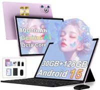 10 Pollici Tablet 30GB+128GB, 8000mAh, Android 15, FHD Schermo IPS, Processore Octa-Core, Certificazione GMS/ Widevine L1/ Controllo Parentale, Corpo in Metallo Tablets PC con Tastiera, Mouse -Purple