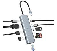 10 porte Dual Monitor USB C Hub, docking station USB C, adattatore USB C (Gigabit Ethernet, 4K HDMI, USB 3.0, PD 100W, 3,5 mm MIC, lettore SD/TF) per MacBook Pro/Air, HP, Lenovo, Dell