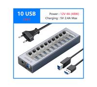 (10 prese USB e UE) Presa splitter hub USB alimentata con interruttore a chiave On-Off per slot multi