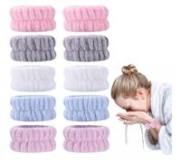 10 Pz Braccialetti da Donna per Il Lavaggio del Viso, Braccialetti in Pile Corallino, Braccialetti Assorbenti, Fascia Elastica da Polso per Spa, Fasce da Polso da Asciugamano per Lavaggio Viso, Trucco