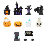10 Pz Miniature Halloween, Mini Statuette Halloween Resina Piccola Zucca Candela Teschio Castello Albero Statua a Forma di Lapide Piccola Decorazione Spettrale per Casa Delle Bambole