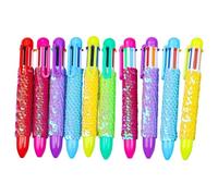 10 Pz Penna Retrattile A Sfera Multicolore In 6 Colori Con Paillettes