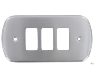 10 pz PLACCA MOSTRINA COPRINTERRUTTORE 3 POSTI MODULI CROMO SATINATO 73X140MM