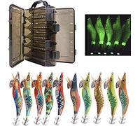 10 pz/Scatola Esche da Pesca Calamari Jig Gamberetti Esche da Pesca Artificiali Esche Bagliore Luminoso Corpo Bionic Gamberetti Esche Polpo Seppie Gamberetti(3.0#-10pz, Scatola a Doppio Strato)