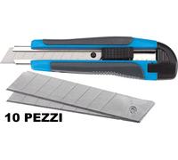 10 Pz. Taglierino cutter professionale 18 mm guidalama acciaio 3 lame dotazione