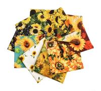 10 quadrati in puro cotone con girasoli stampati per patchwork fai da te, trapunte, piccoli materiali floreali per progetti di cucito, borse e decorazioni per la casa, 50 x 50 cm (10 pezzi 25 x 25 cm)