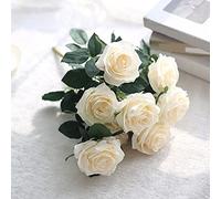 10 Rose Bouquet, Simulazione della pianta Lunghezza Fiore 45 cm con Fiori Decorazione per la casa Anniversario di Matrimonio Finoro (Champagne)