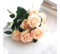 10 Rose Bouquet, Simulazione della pianta Lunghezza Fiore 45 cm con Fiori Decorazione per la casa Anniversario di Matrimonio Finoro (Champagne)