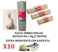 10 Rotoli da 1 Kg (Tot. 70 Buste) 90x120 Sacco immondizia AMBRA Extra Resistenti
