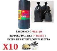 10 Rotoli da 1 Kg (Tot. 70 Buste) 90x120 Sacco immondizia NERE Extra Resistenti
