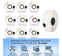 10 Rotoli DK-11204 compatibili per Etichettatrice Brother TD-2130N QL-820NW
