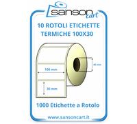 10 ROTOLI ETICHETTE TERMICHE ADESIVE 100X30 mm 1000 Pz ZEBRA GODEX TSC CITIZEN