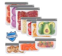 10 Sacchetti Freezer, Sacchetti Alimenti Richiudibili, Sacchetti Riutilizzabili Senza BPA per Verdure, Latte, Snack e Carne Grigio(3 Galloni 4 Panini 3 Snack)
