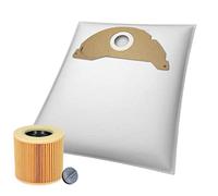 10 sacchetti per aspirapolvere in tessuto non tessuto per Kärcher A2003, A2004, A2014 CarVac, A2024 PT, A2054 ME, A2064 PT, A2704 PT, sacchetti per aspirapolvere multiuso + 1 filtro a cartuccia KA38