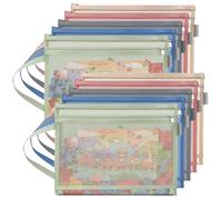 10 sacchetti portaoggetti con cerniera, in rete colorata, a doppio strato, per giocattoli, formato A4, con manico, adatti per riporre blocchi da costruzione, zzle, libri, cancelleria, Colorato