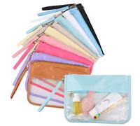 10 sacchetti trasparenti per il trucco, sacchetti piatti da viaggio in PVC, colori assortiti, impermeabili e antipolvere, con cerniera, per cosmetici, articoli da toeletta, snack, grande capacità per