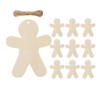 10 sagome in legno a forma di omino di pan di da appendere, con cordini, ornamenti da appendere per albero di Natale