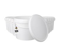 10 secchi con coperchio, 1,5 l, bianchi, rotondi, in plastica per alimenti, resistenti agli agenti chimici, ermetici e stabili, vuoti con manico e coperchio, per alimenti per animali domestici