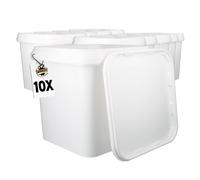 10 secchi con coperchio, da 5 l, colore bianco, rettangolare, in plastica, ermetici, stabili, con manico e coperchio, per alimenti, prodotti chimici