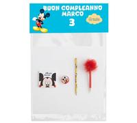 10 Set Cancelleria Topolino Personalizzato Nome Età Penna Piuma Notes Fine Festa