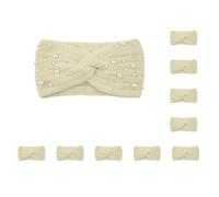 10 set Look New Pearl Knit Cross Fasce Leggero e Portatile Poliestere Donne Lavorato A Maglia Perle Fascia Antiscivolo Elegante Beige
