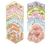 10 Set miniature scene sticker book, sticker book 3d con Una Pinzetta,3D Sticker Kit di Adesivi per Casa in Miniatura per Adulti, Bambini-A