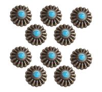 10 Sets Blue Turquoise Conchos, Easy to Install Lightweight Design 16.5mm Bronze Material Flower Shape Screw Back Button with 4.5mm PH Screws for Decor