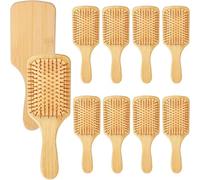 10 spazzole per capelli in bambù, setole rotonde in bambù, spazzola districante leggera e antistatica, per donne, uomini e bambini, stimola la crescita dei capelli