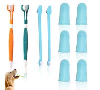 10 spazzolini da denti per cani, spazzolino multi-angolo per cani, confezione da 2 spazzolini a tripla testa con 6 spazzolini da dito per animali domestici, 2 spazzolini da denti a doppia morte per